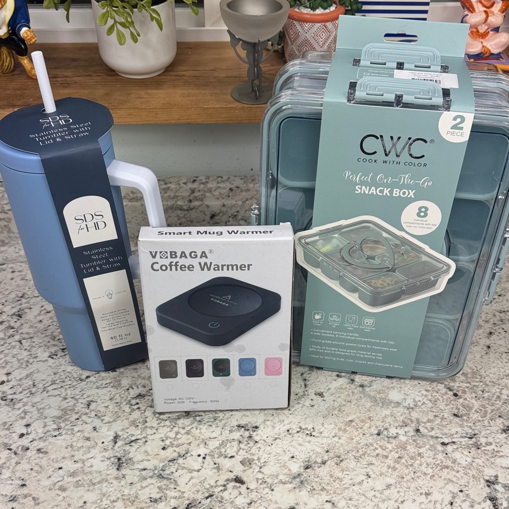 CWC Snack Box and SDS Tumbler and Coffee Warmer Bundle. All new.